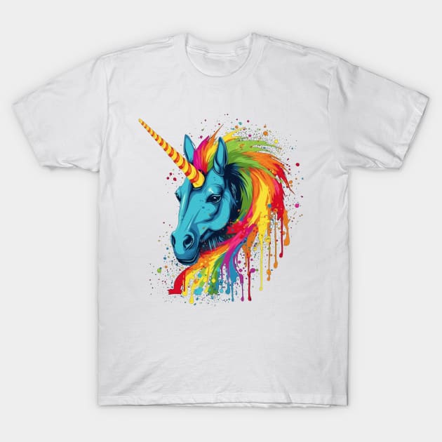 Colourful Unicorn with Rainbow Mane T-Shirt by Unelmoija